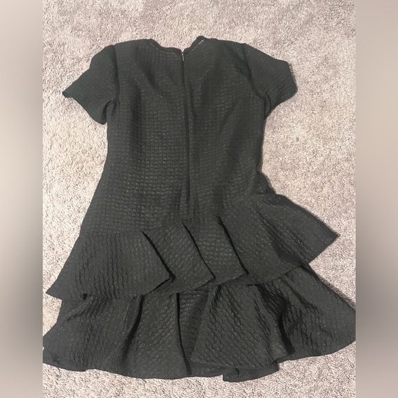 Rebecca Taylor Textured Jacquard Ruffle Tiered Mini Dress Black 6 - Picture 2 of 4